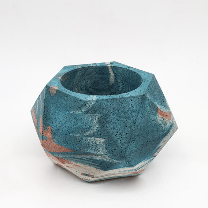 Planter Pot Lissabon Rua da Bica de Duarte Belo, marble turquoise, terracotta and white, hexagone shape handmade in Berlin by Kula.