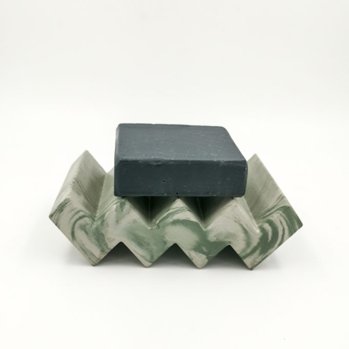 Soap Bar TOULOUSE Rue de la jeunesse marble white and green chevron shape handmade in Berlin with porcelain clay.