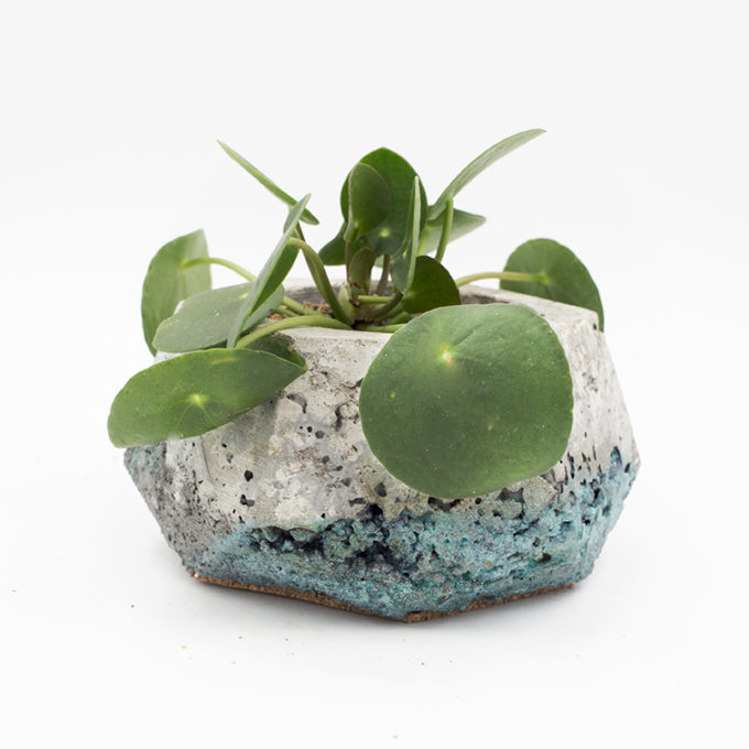 Concrete Planter pot concrete effect, grey and blue, octogonal shape, handmade in Berlin.