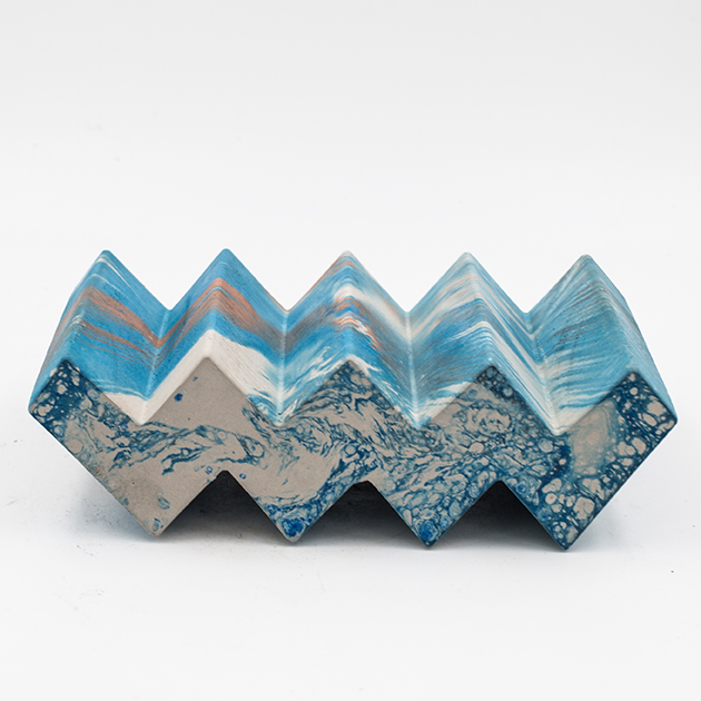 Marble white, turquoise and terracotta soap bar with a rectangular base and chevron shape made with porcelain clay.