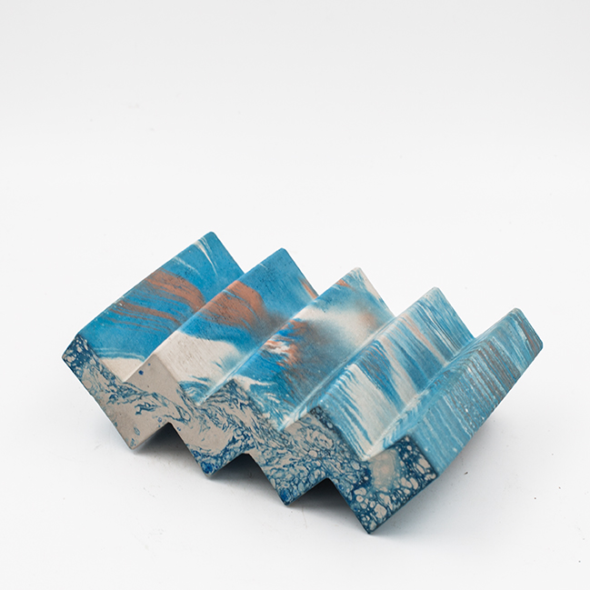 Soapdish TOULOUSE Rue des Anges marble white, turquoise and terracotta chevron shape porcelain clay handmade in Berlin.