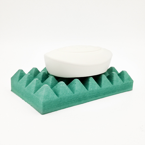 Soap dish Loupia Rue Palma turquoise color, rectangle base and triangular prisme to drain water, handmade in Berlin with porcelain clay.