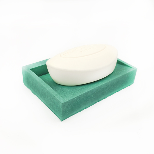 Soap dish Paris rue St Martin green color, rectangle base and triangular prisme to drain water, handmade in Berlin with porcelain clay.