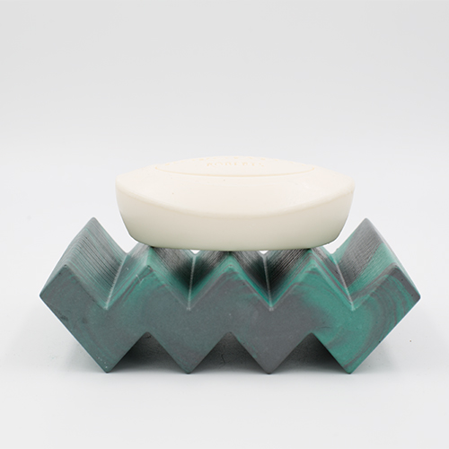 Soap dish TOULOUSE Rue Roode marble green and light grey, chevron shape handmade in Berlin with porcelain clay.