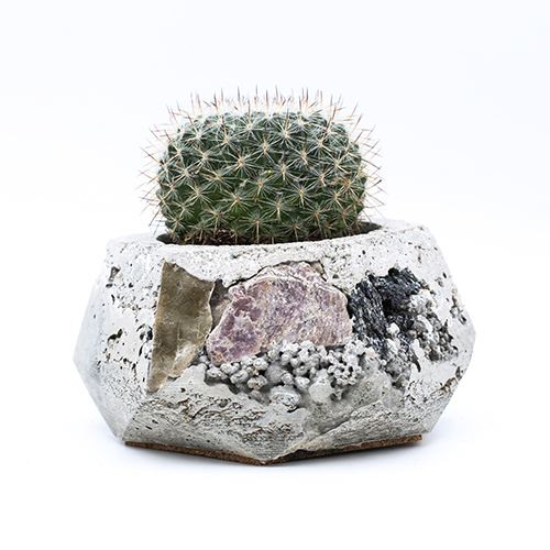 Planter Pot Amsterdam Anjeliersgracht, grey color with mineral stones, handmade in Berlin by Kula.