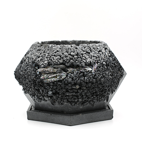 Concrete Planter pot light and dark grey with mineral stones, octogonal shape, handmade in Berlin.