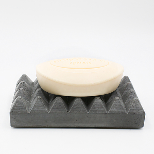 Soap dish Loupia Rue du Blau dark grey color, rectangle base and triangular prisme to drain water, handmade in Berlin with porcelain clay.