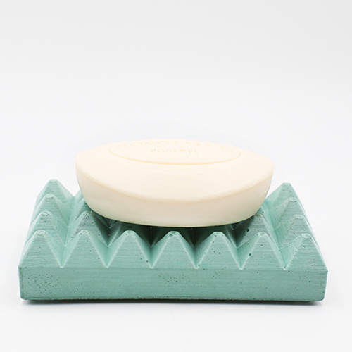 Soap dish Loupia Rue du Pont dark turquoise color, rectangle base and triangular prisme to drain water, handmade in Berlin with porcelain clay.