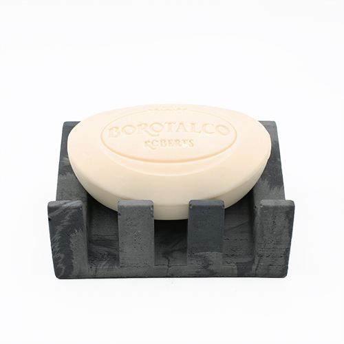 Soap dish MARSEILLE Boulevard d’Athènes black and grey color, rectangle base and drain for water, handmade in Berlin with porcelain clay.