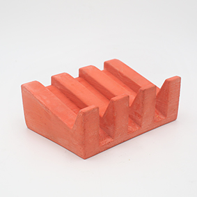 Soapdish Marseille Rue des Arts salmon color, rectangle base and drain for water, handmade in Berlin with porcelain clay.