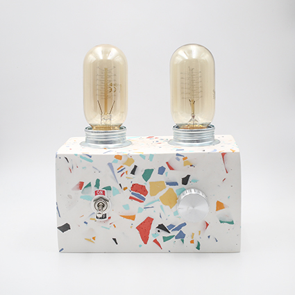 Vintage-style terrazzo tube amplifier lamp with Edison bulb
