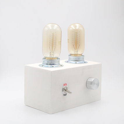 Vintage-style white tube amplifier lamp with Edison bulb