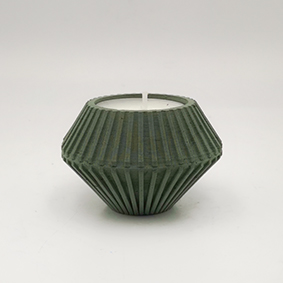Minimalist design Tea light Candle holder TREVI Via delle Grotte, hexagonal shape and green color.