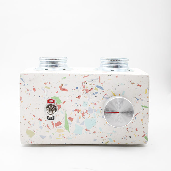 Retro Lamp Terrazzo No. 3, multicolor with two vintages bulbs handmade in Berlin with white porcelain clay.