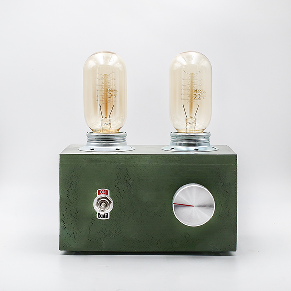 Vintage-style green tube amplifier lamp with Edison bulb