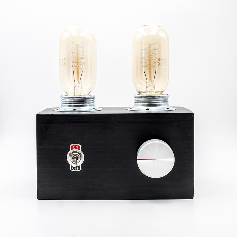 Vintage-style black tube amplifier lamp with Edison bulb