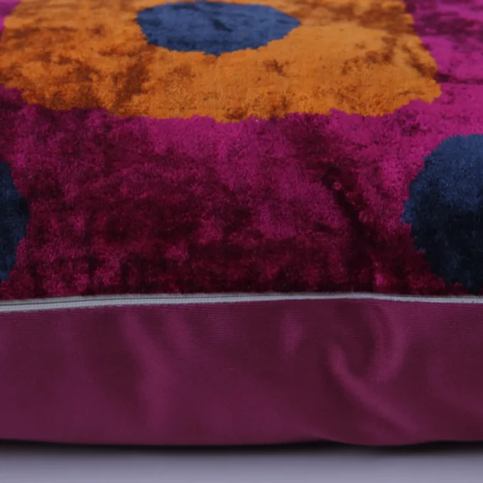 Handcrafted colorful velvet silk cushion - add luxury and color to your decor. Order now!