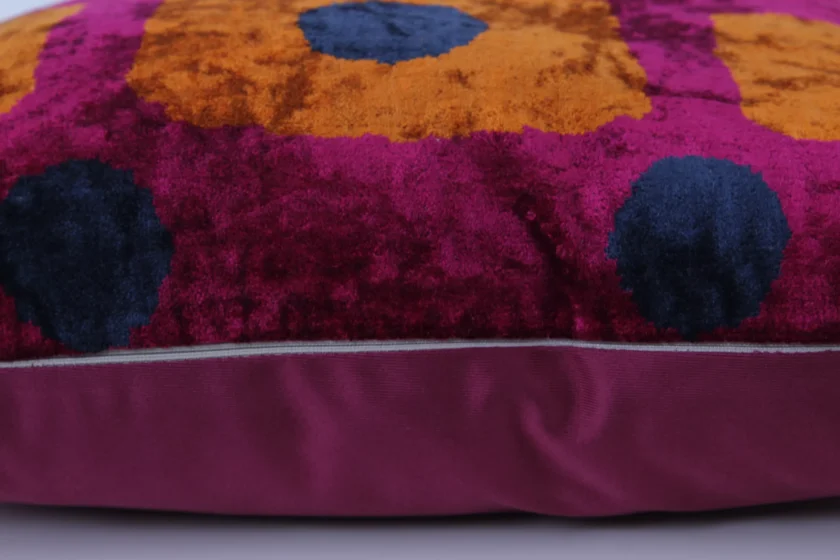 Handcrafted colorful velvet silk cushion - add luxury and color to your decor. Order now!