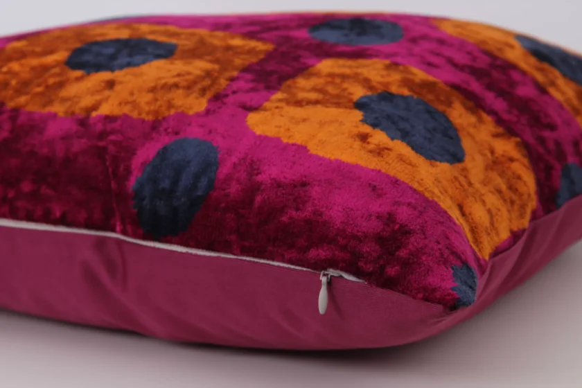 Handcrafted colorful velvet silk cushion - add luxury and color to your decor. Order now!