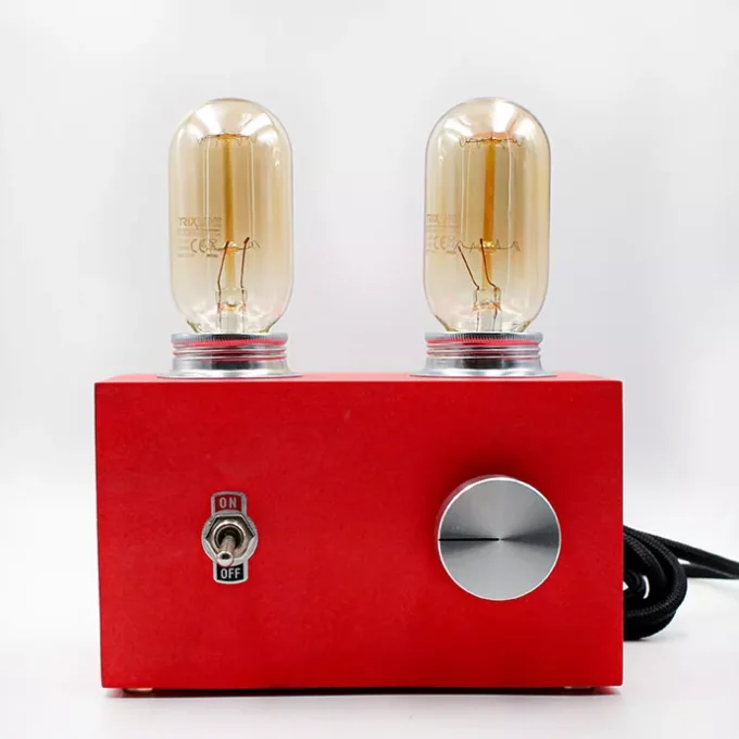 Vintage-style red tube amplifier lamp with Edison bulb