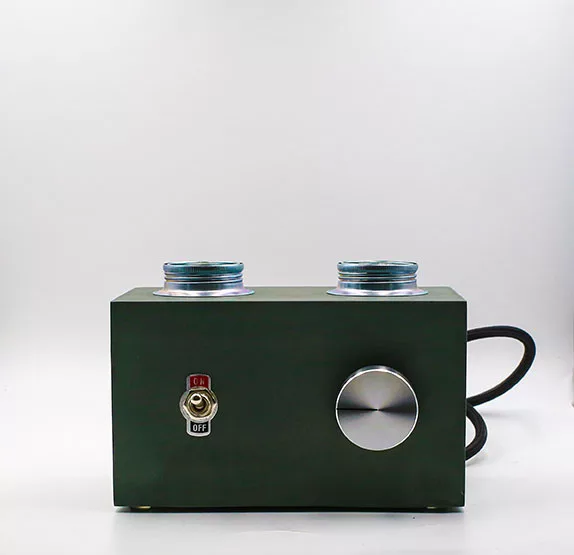 Vintage-style olive green tube amplifier lamp with Edison bulb