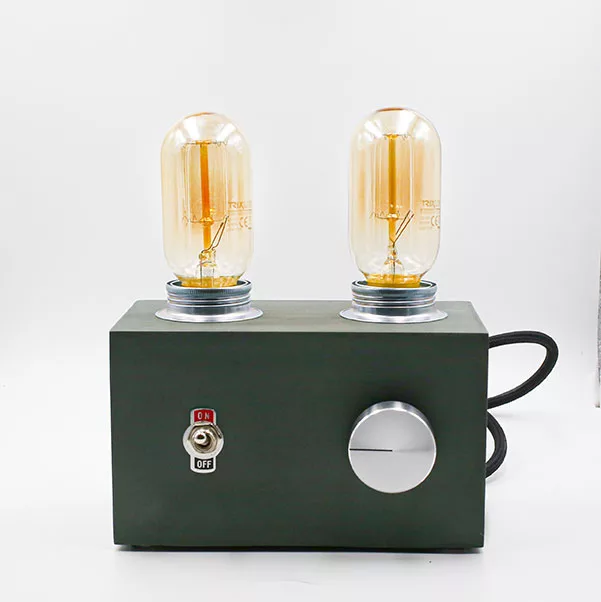 Vintage-style olive green tube amplifier lamp with Edison bulb